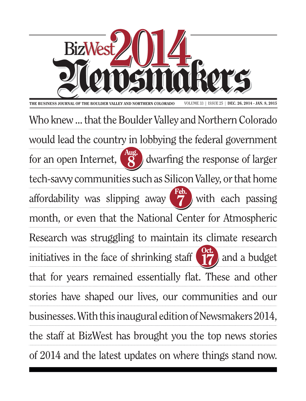 Who Knew ... That the Boulder Valley and Northern Colorado Would Lead the Country in Lobbying the Federal Government Aug