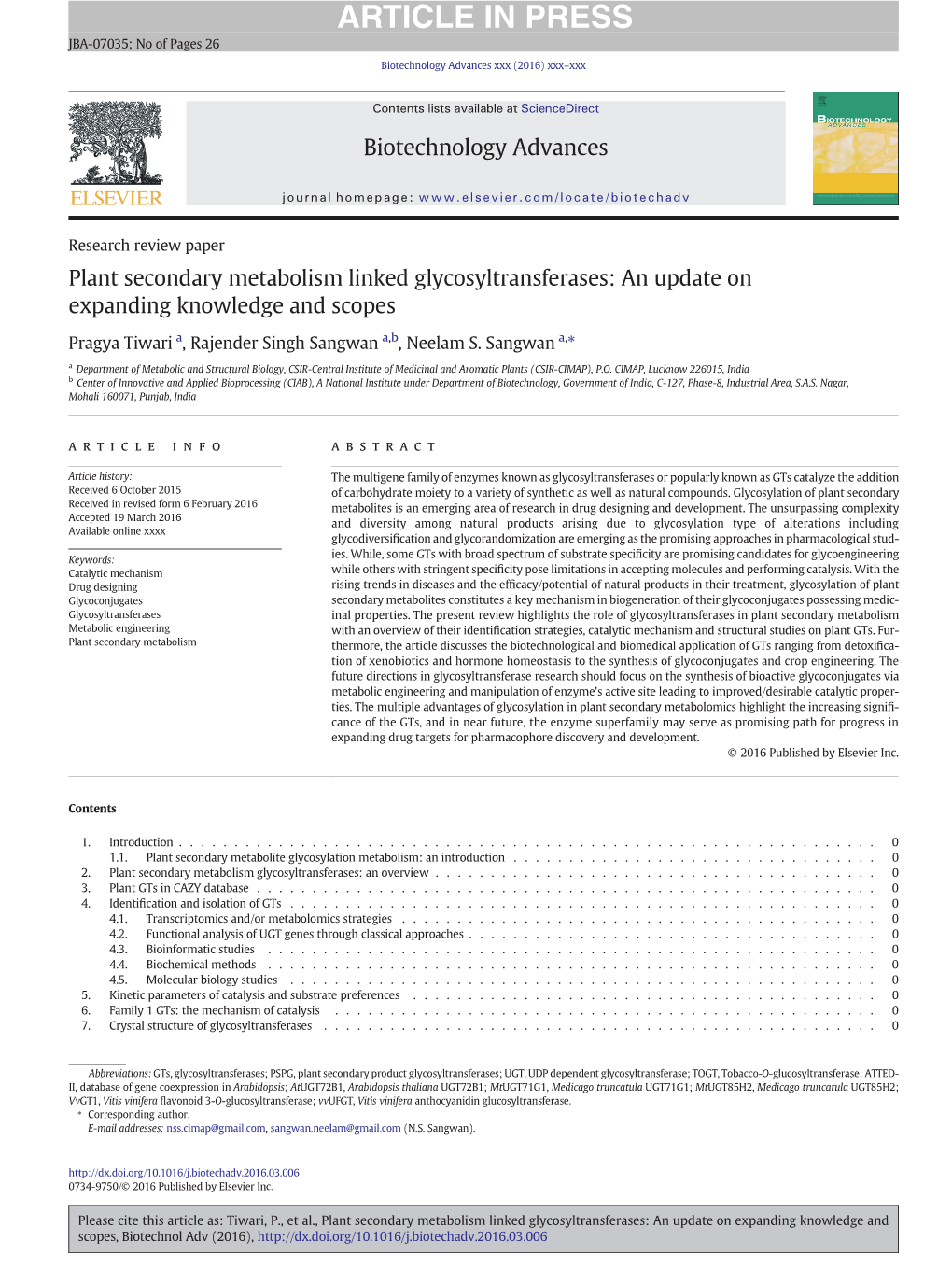 Plant Secondary Metabolism Linked Glycosyltransferases: an Update on Expanding Knowledge and Scopes