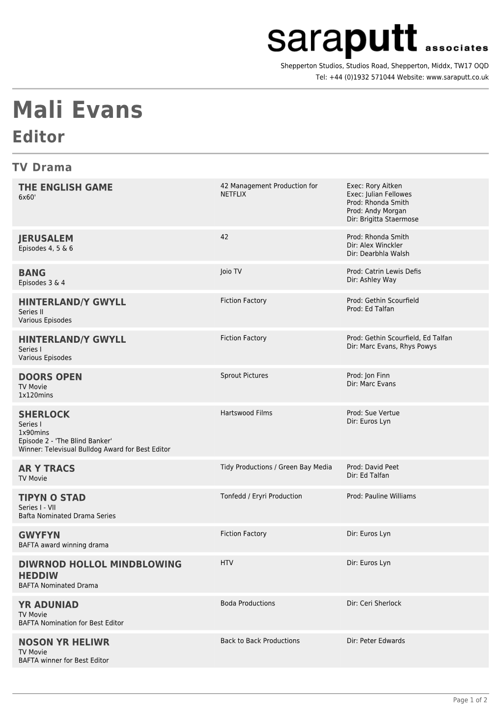Mali Evans Editor