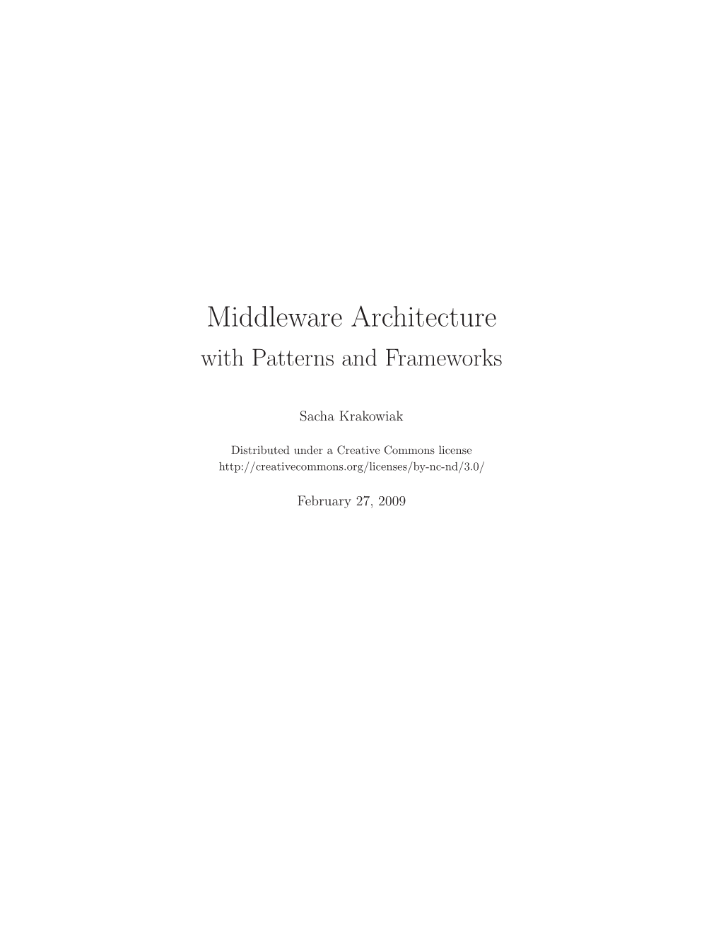 Middleware Architecture with Patterns and Frameworks