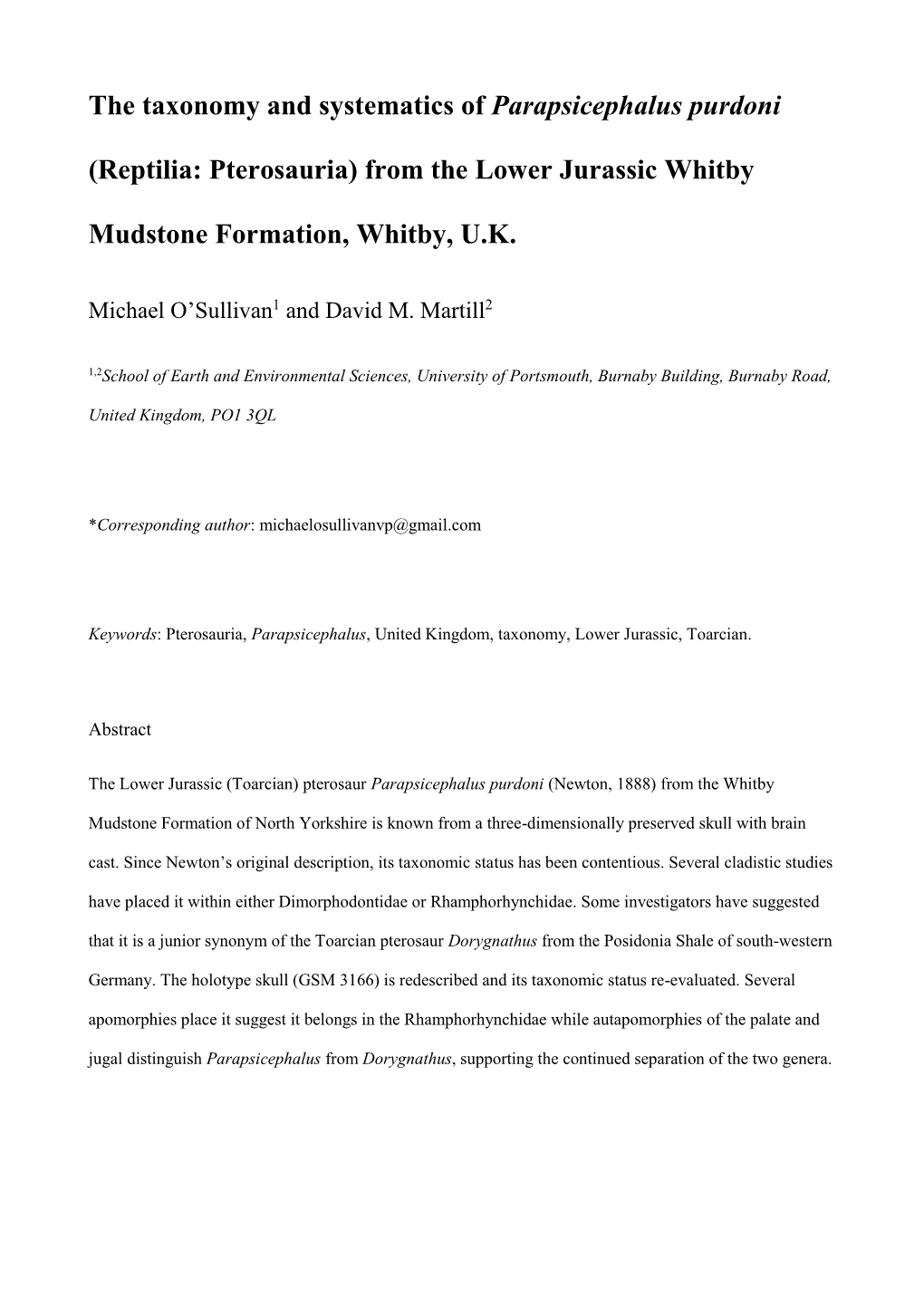 The Taxonomy and Systematics of Parapsicephalus Purdoni (Reptilia