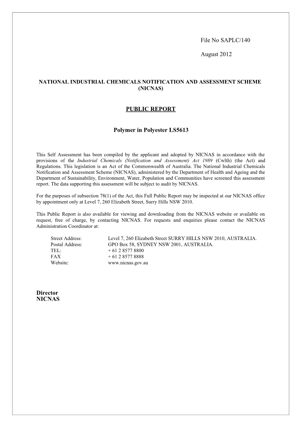 National Industrial Chemicals Notification and Assessment Scheme s29