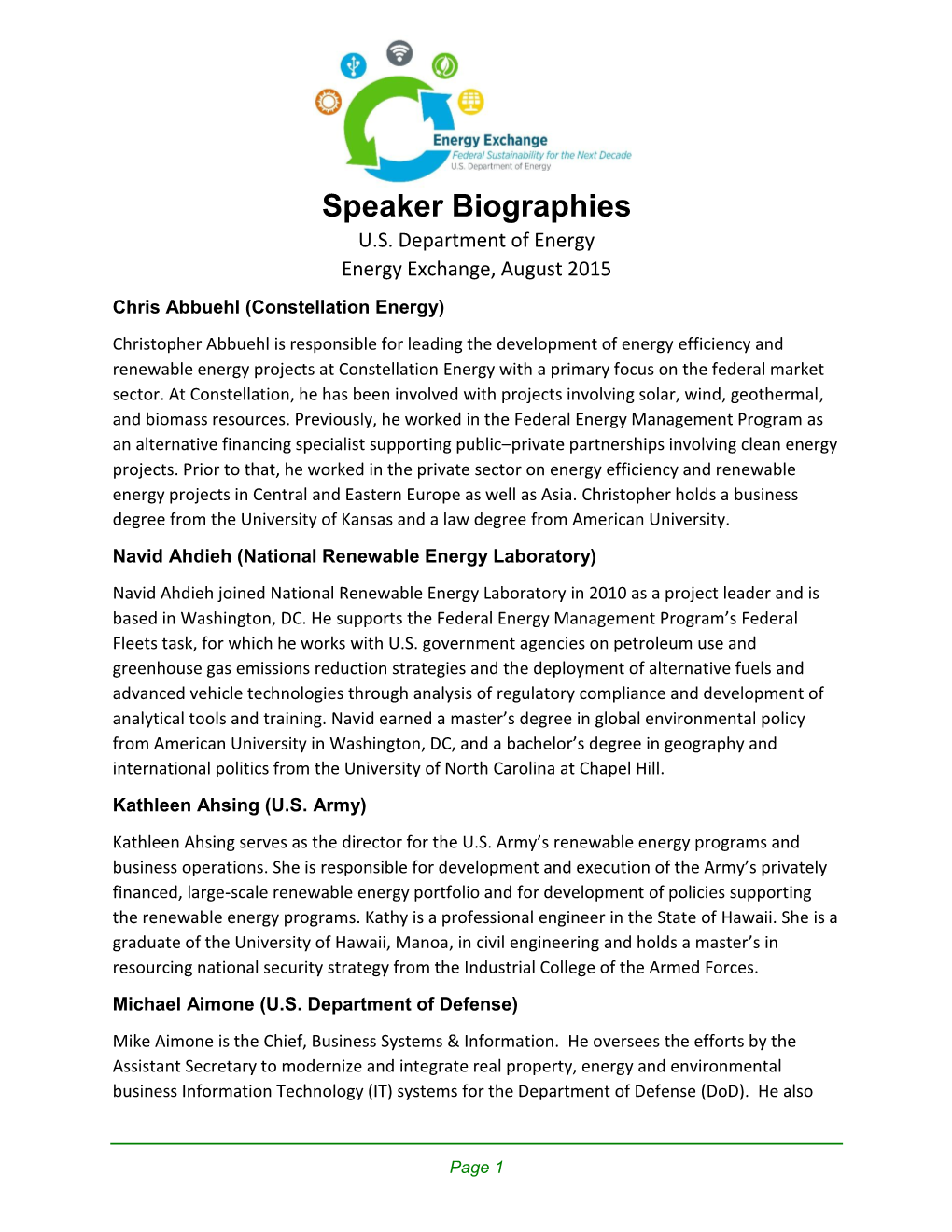 Energy Exchange Speaker Biographies