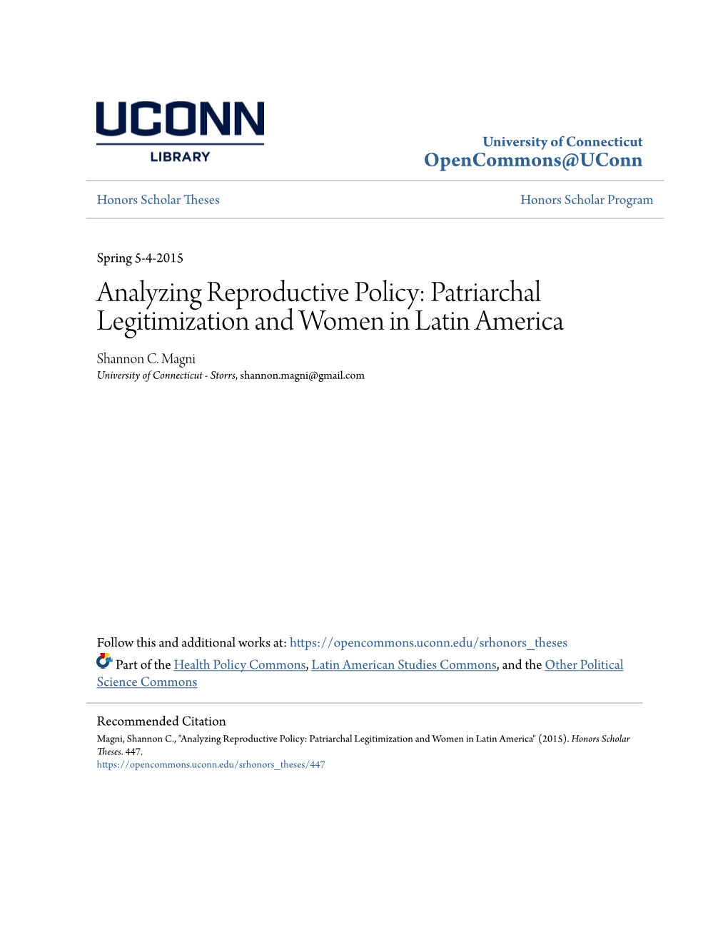 Patriarchal Legitimization and Women in Latin America Shannon C