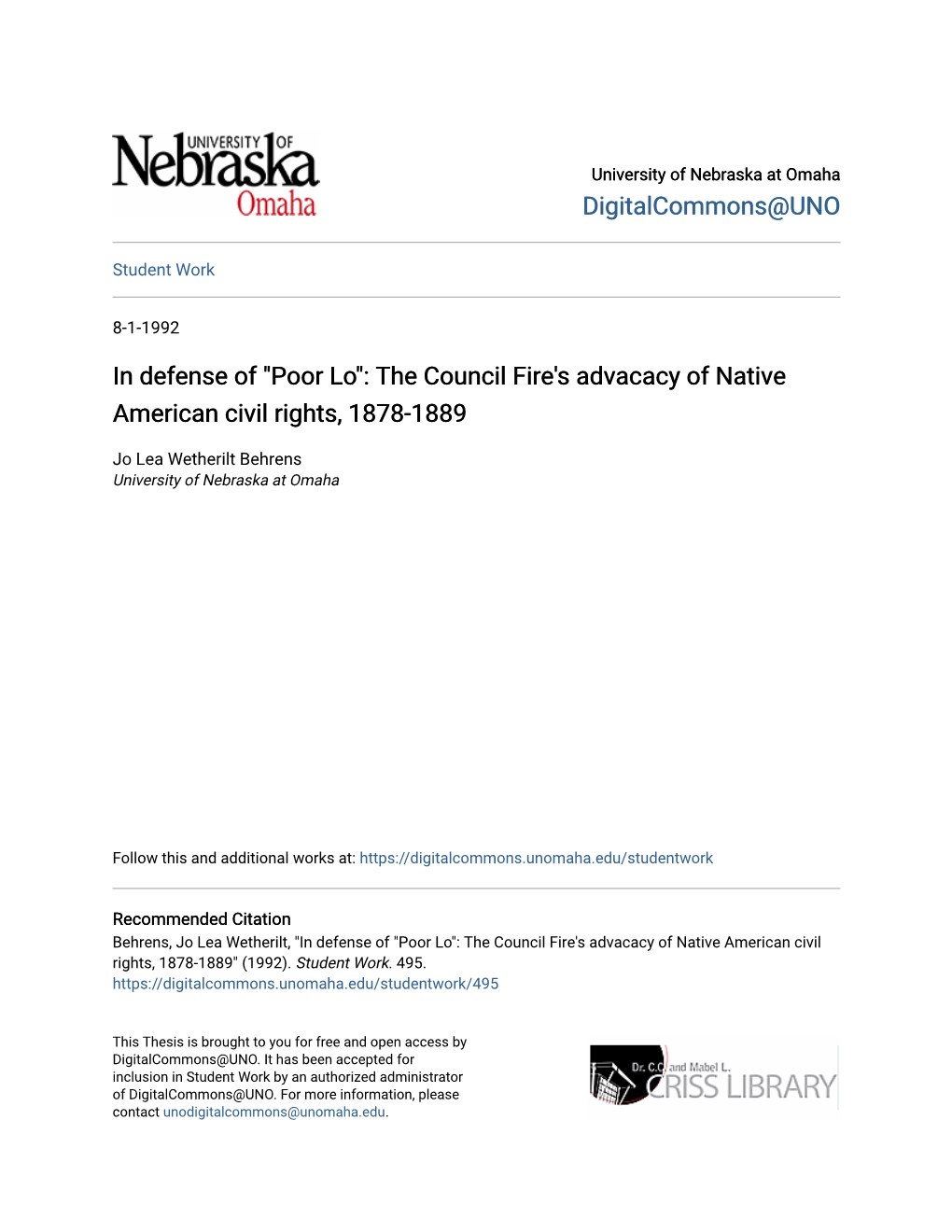 The Council Fire's Advacacy of Native American Civil Rights, 1878-1889