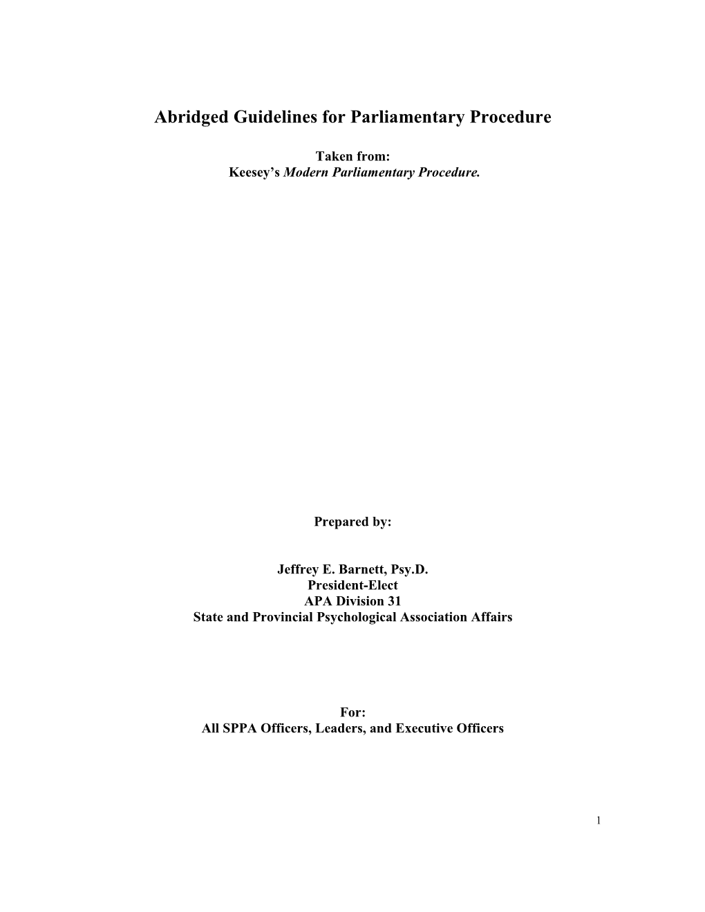 Abridged Guidelines for Parliamentary Procedure