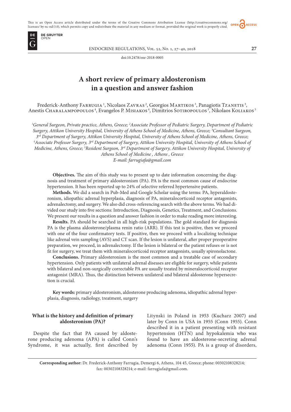 A Short Review of Primary Aldosteronism in a Question and Answer Fashion