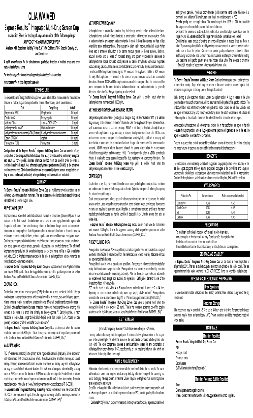 CLIA-Waived Integrated Multi-Drug Screen Cup Package Insert