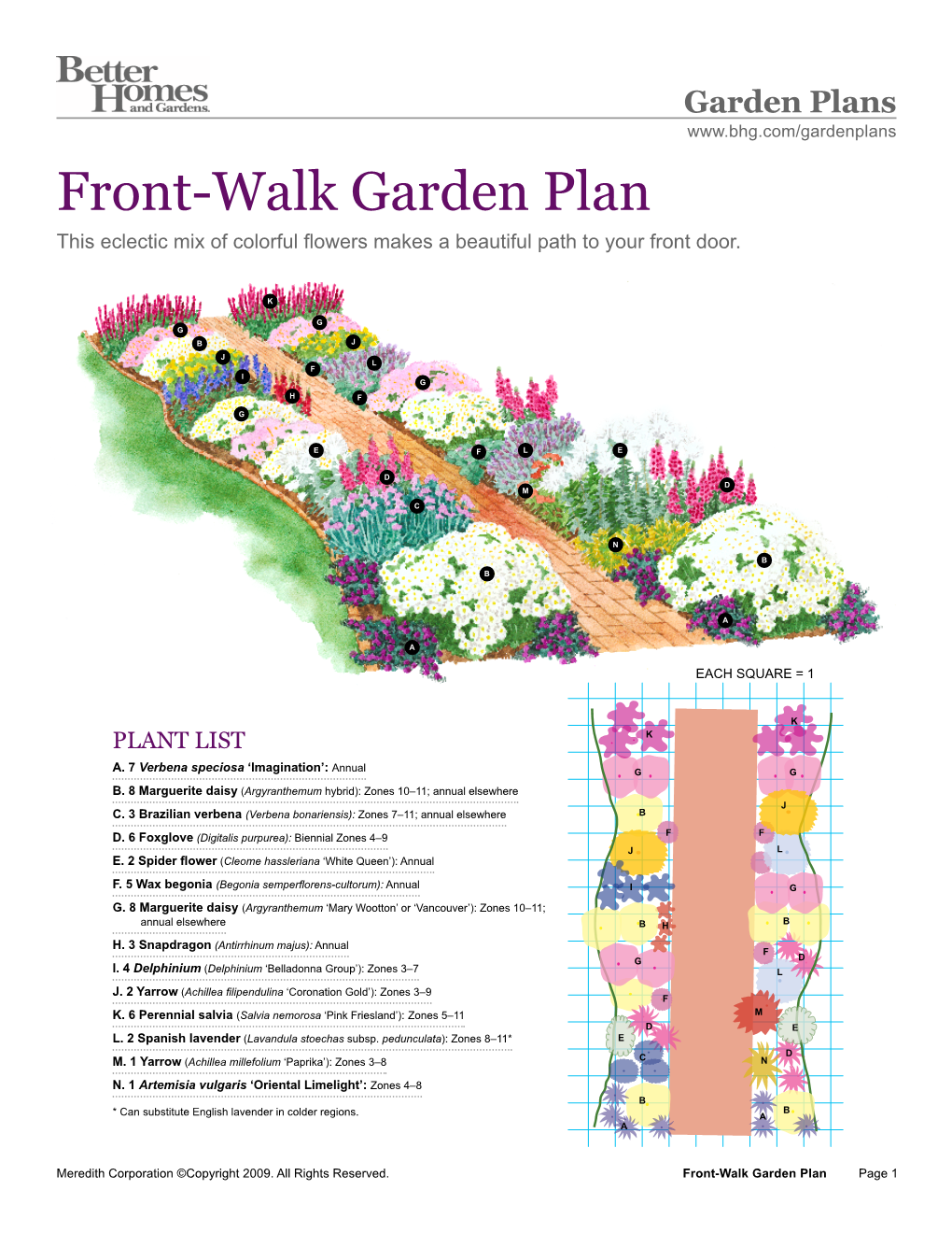 Front-Walk Garden Plan This Eclectic Mix of Colorful Flowers Makes a Beautiful Path to Your Front Door