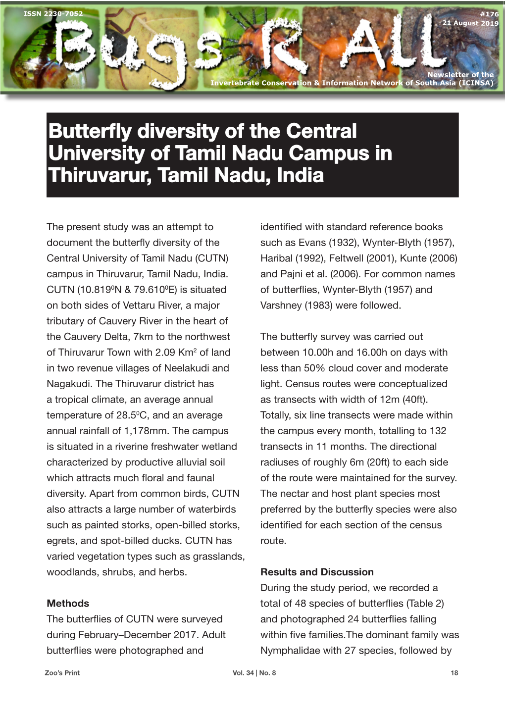Butterfly Diversity of the Central University of Tamil Nadu Campus in Thiruvarur, Tamil Nadu, India