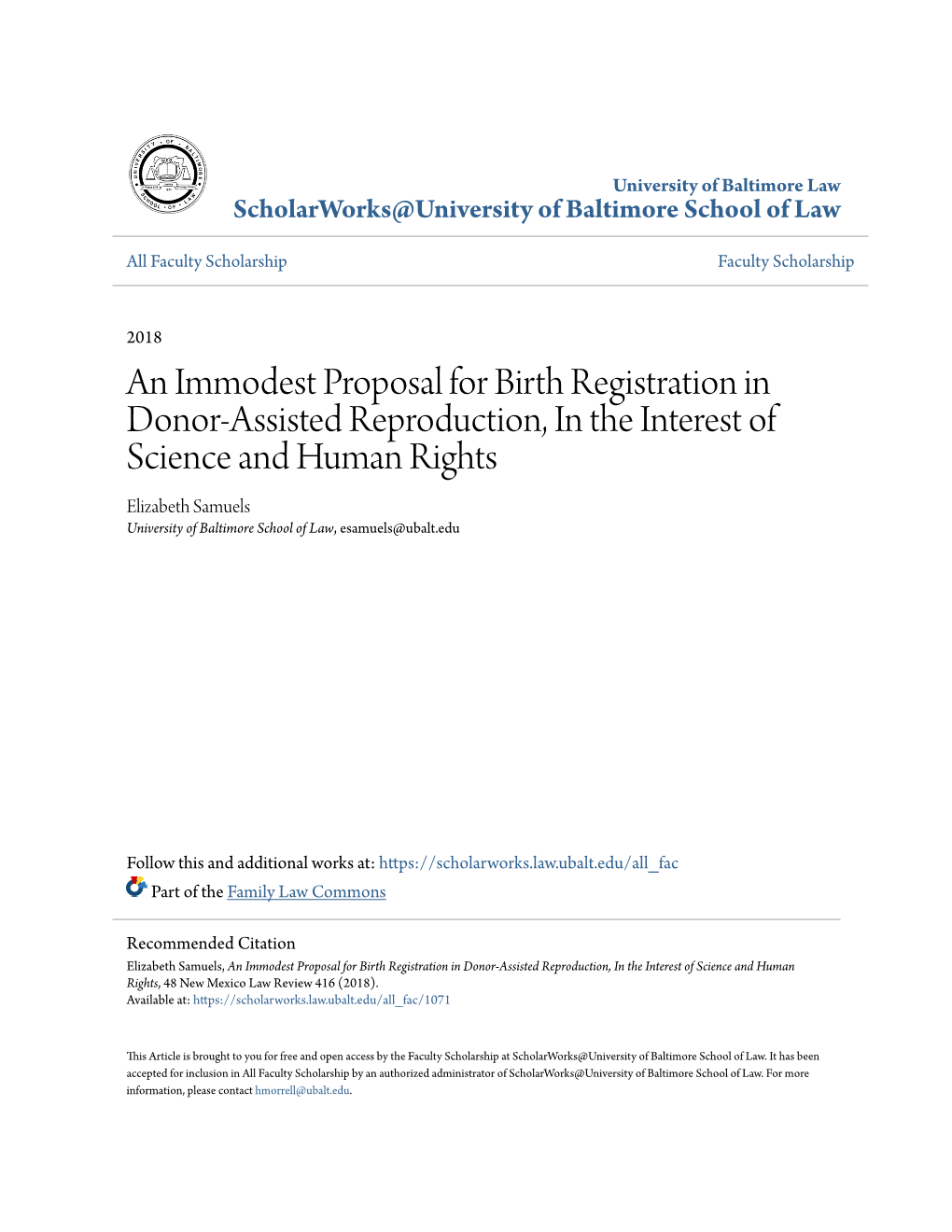 An Immodest Proposal for Birth Registration in Donor-Assisted Reproduction, in the Interest of Science and Human Rights