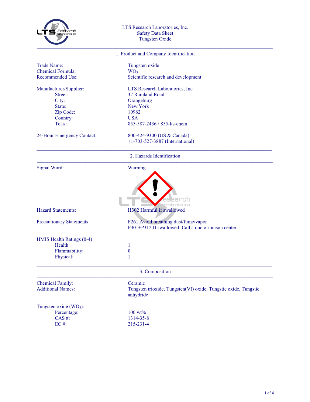 Material Safety Data Sheet