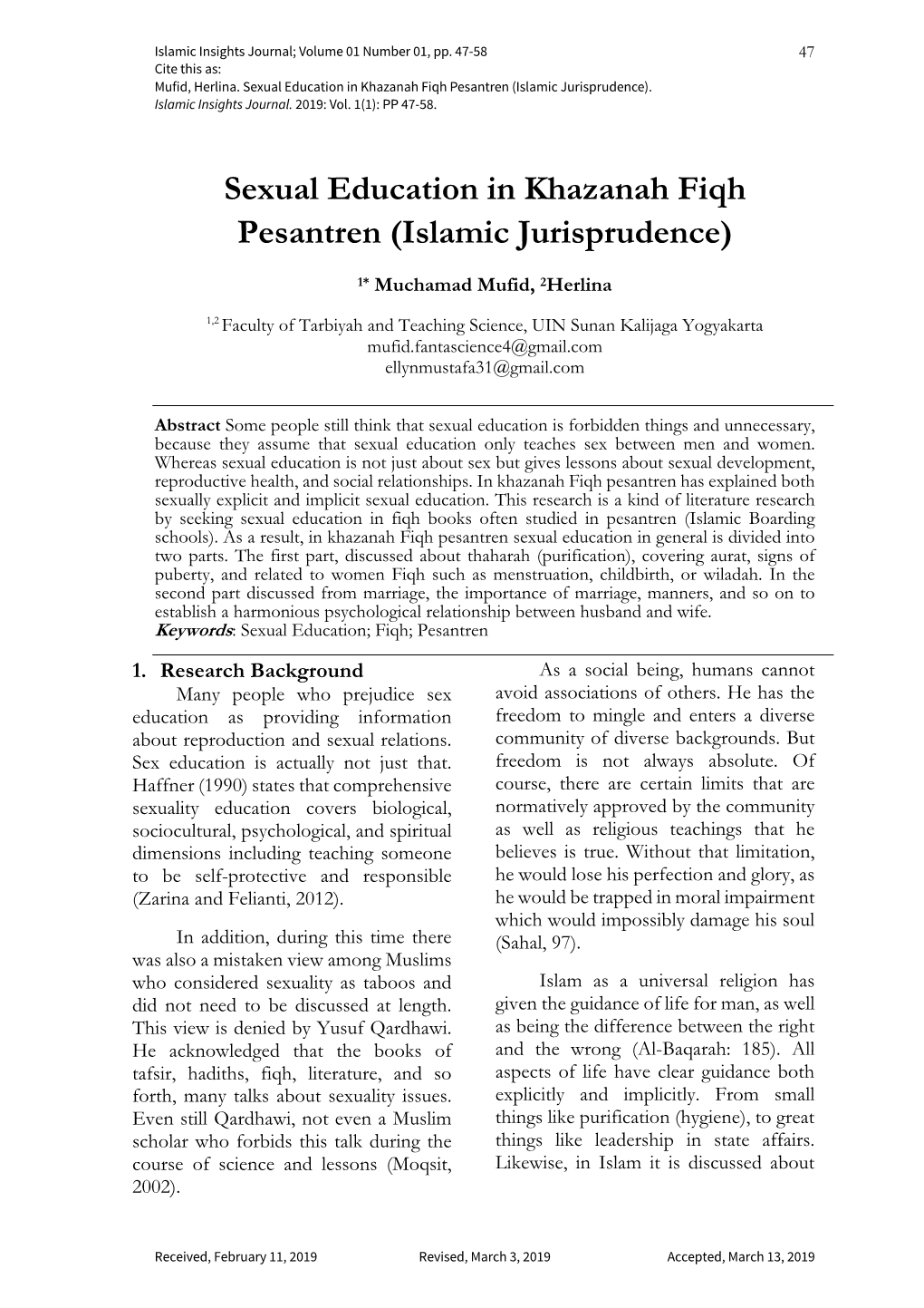 Sexual Education in Khazanah Fiqh Pesantren (Islamic Jurisprudence)