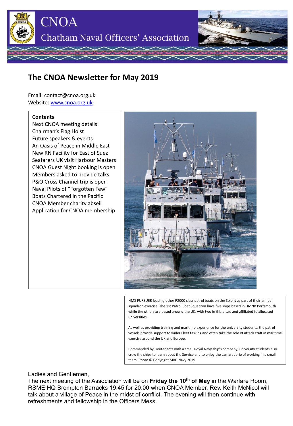 The CNOA Newsletter for May 2019