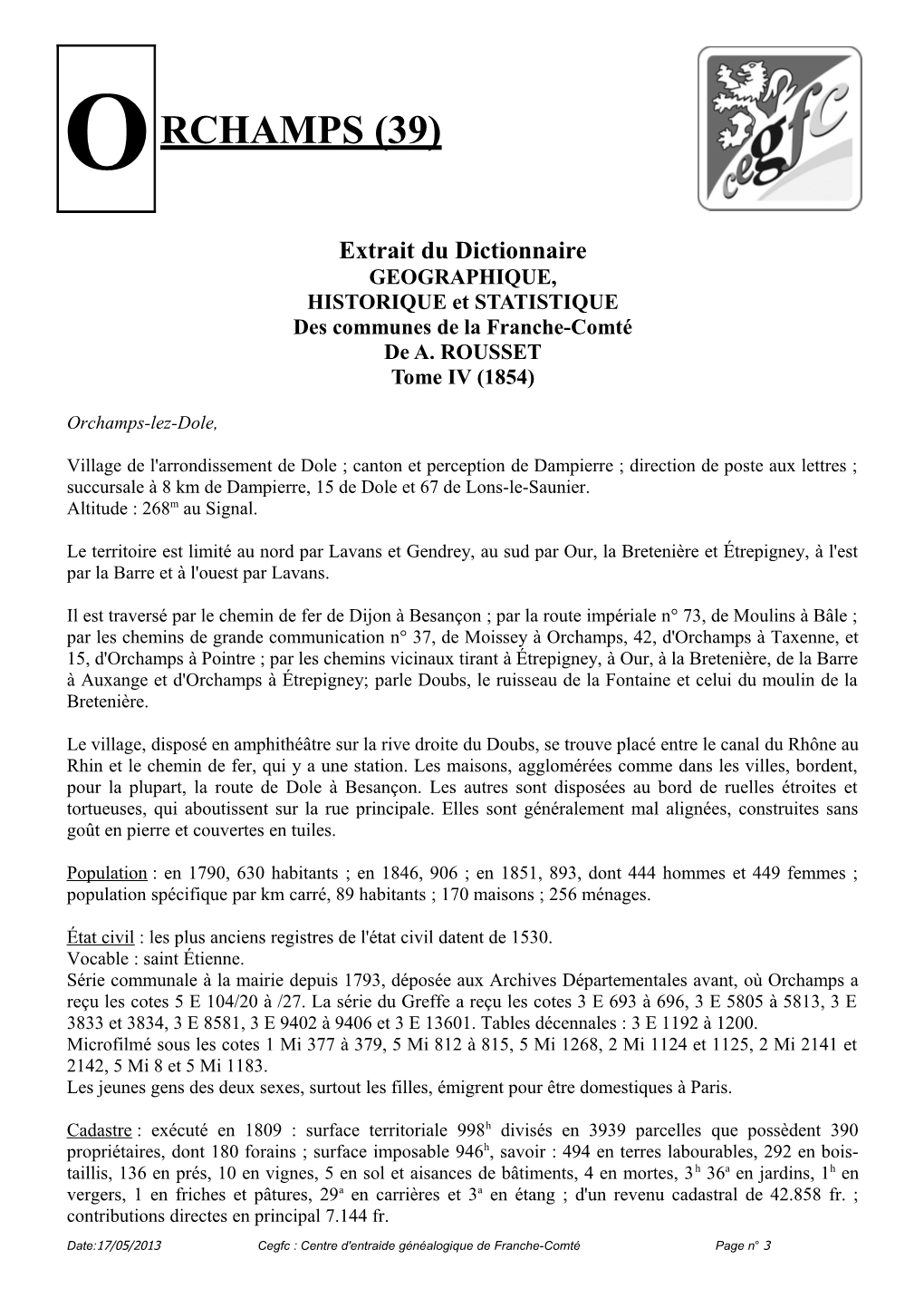 Notice Historique D'orchamps