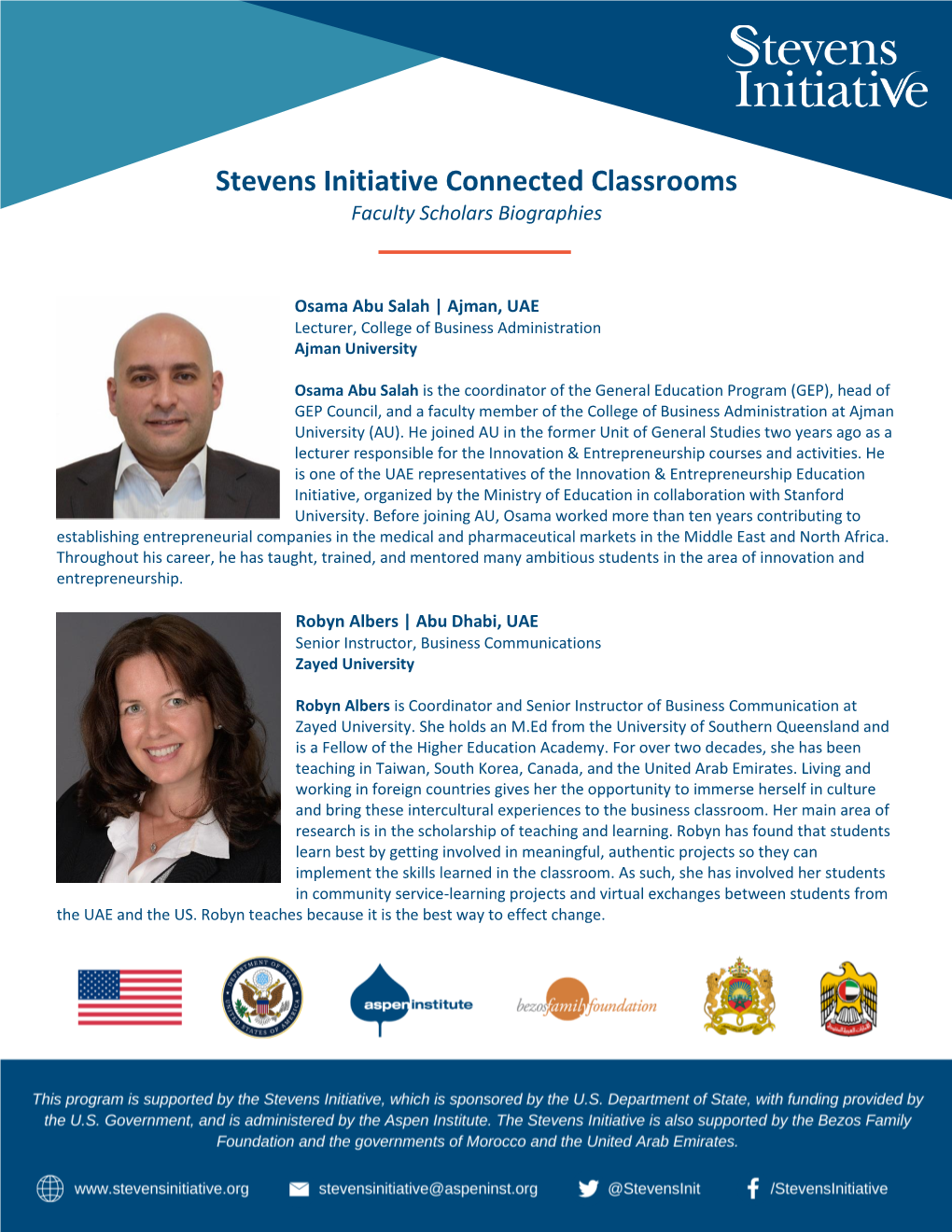 Stevens Initiative Connected Classrooms Faculty Scholars Biographies