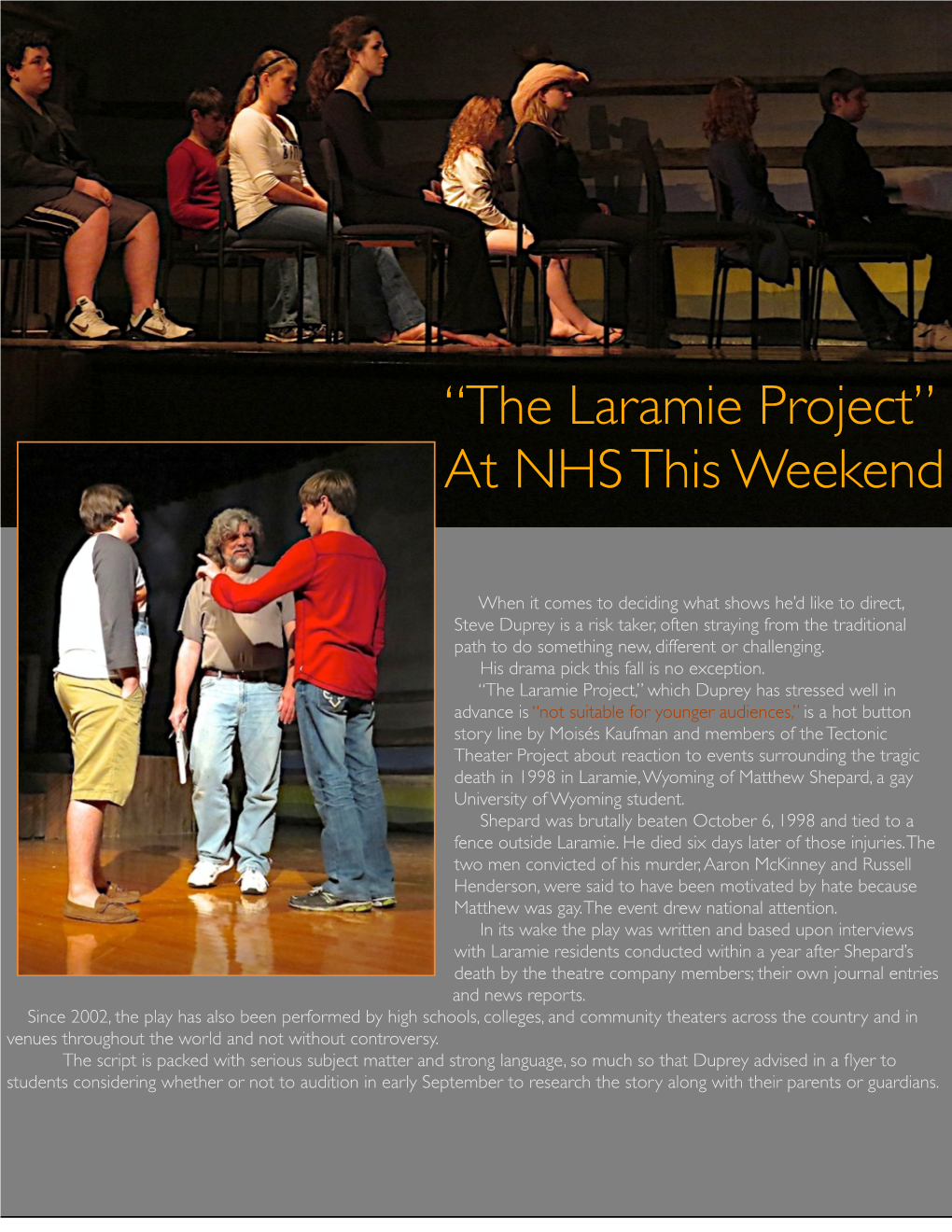The Laramie Project” at NHS This Weekend