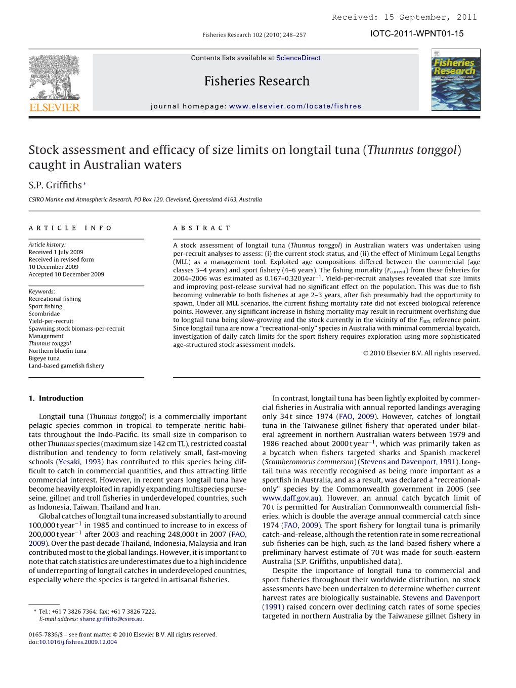 Fisheries Research Stock Assessment and Efficacy of Size Limits On