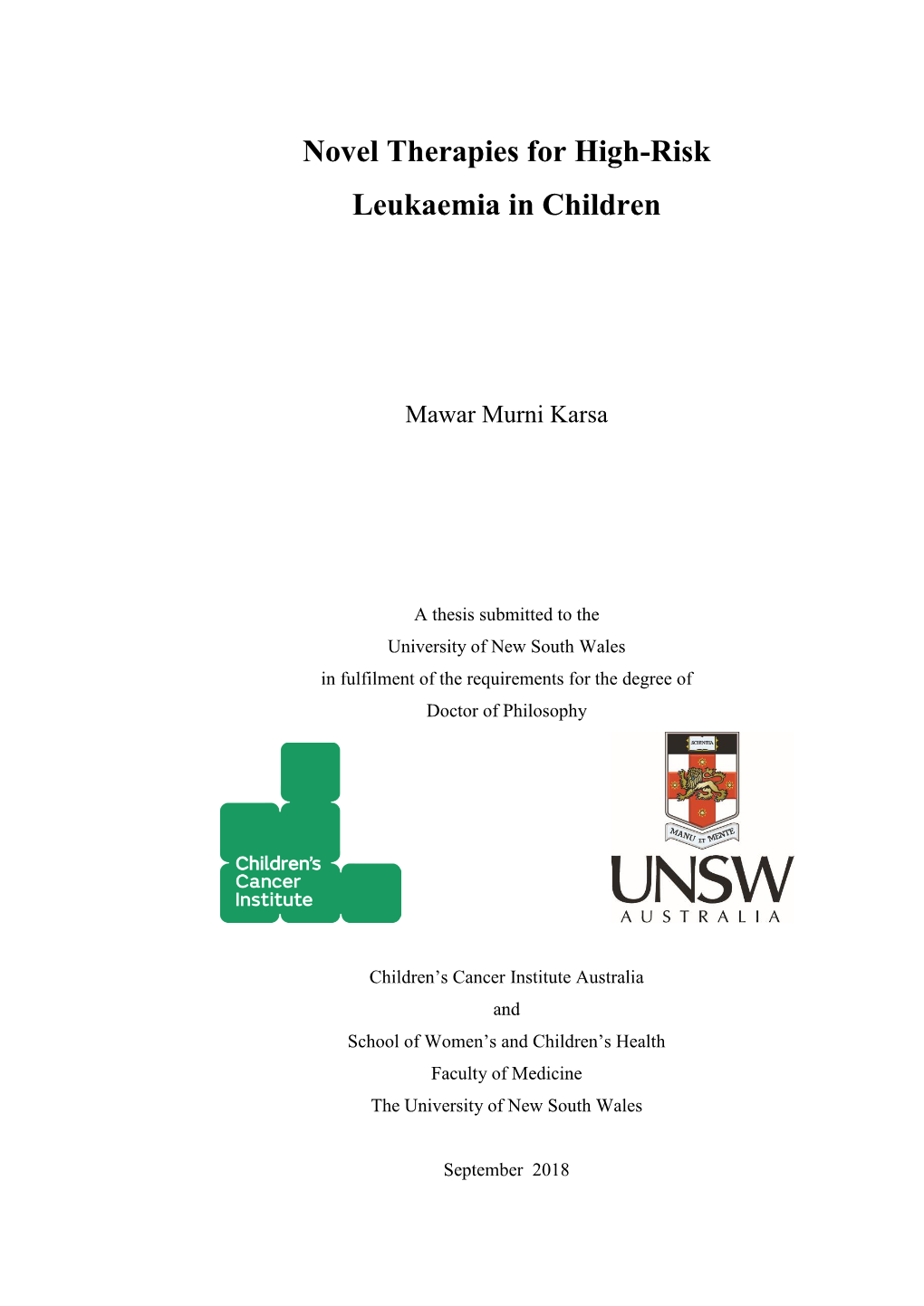 Novel Therapies for High-Risk Leukaemia in Children