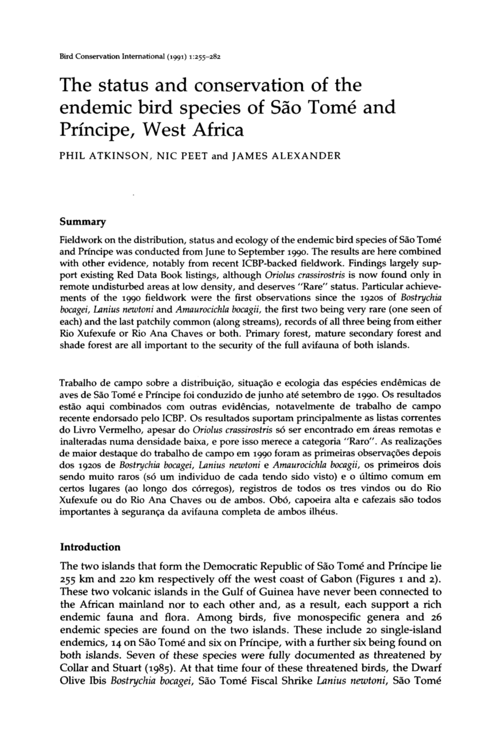 The Status and Conservation of the Endemic Bird Species of São Tomé