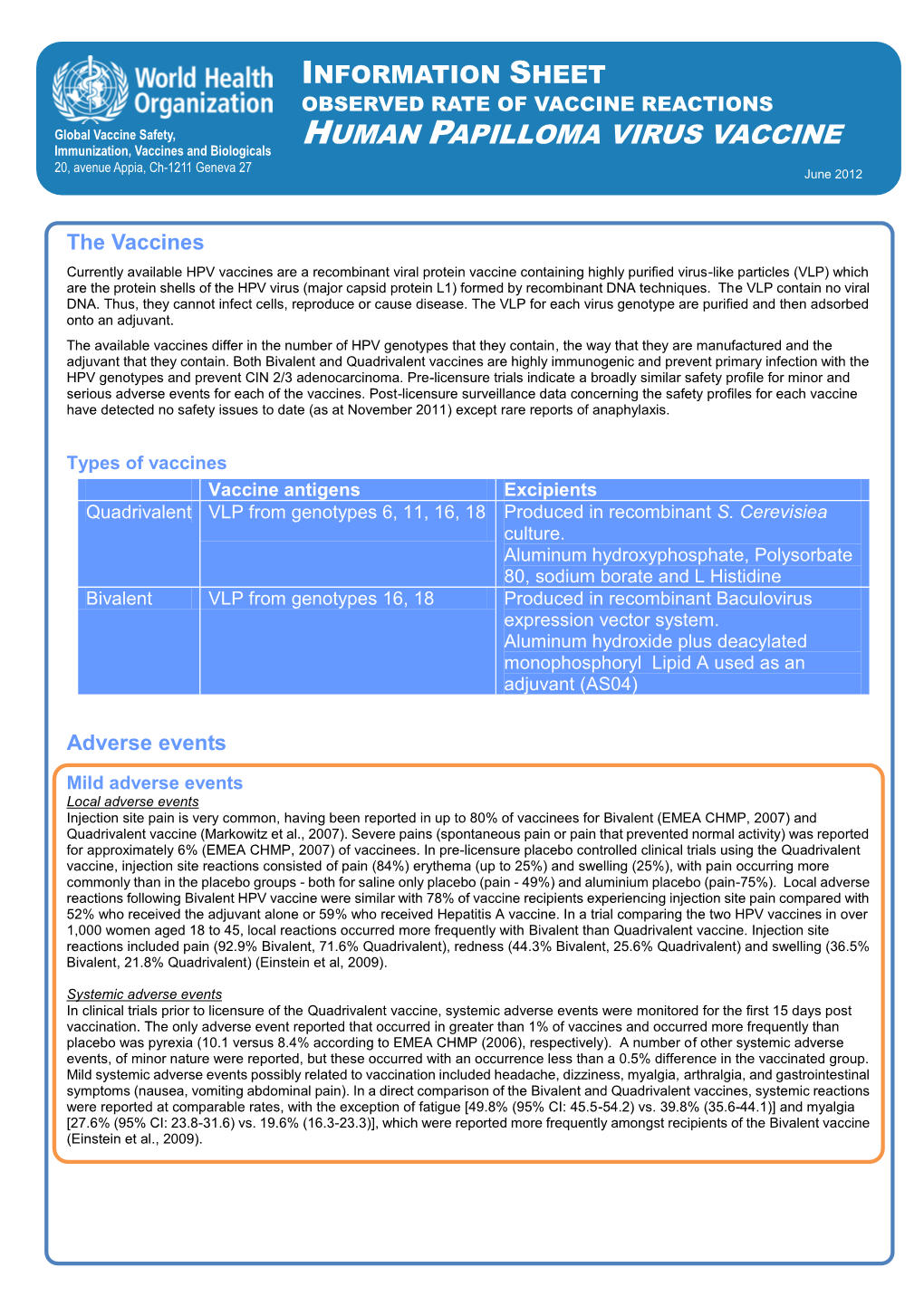 HPV Vaccine Information Sheet