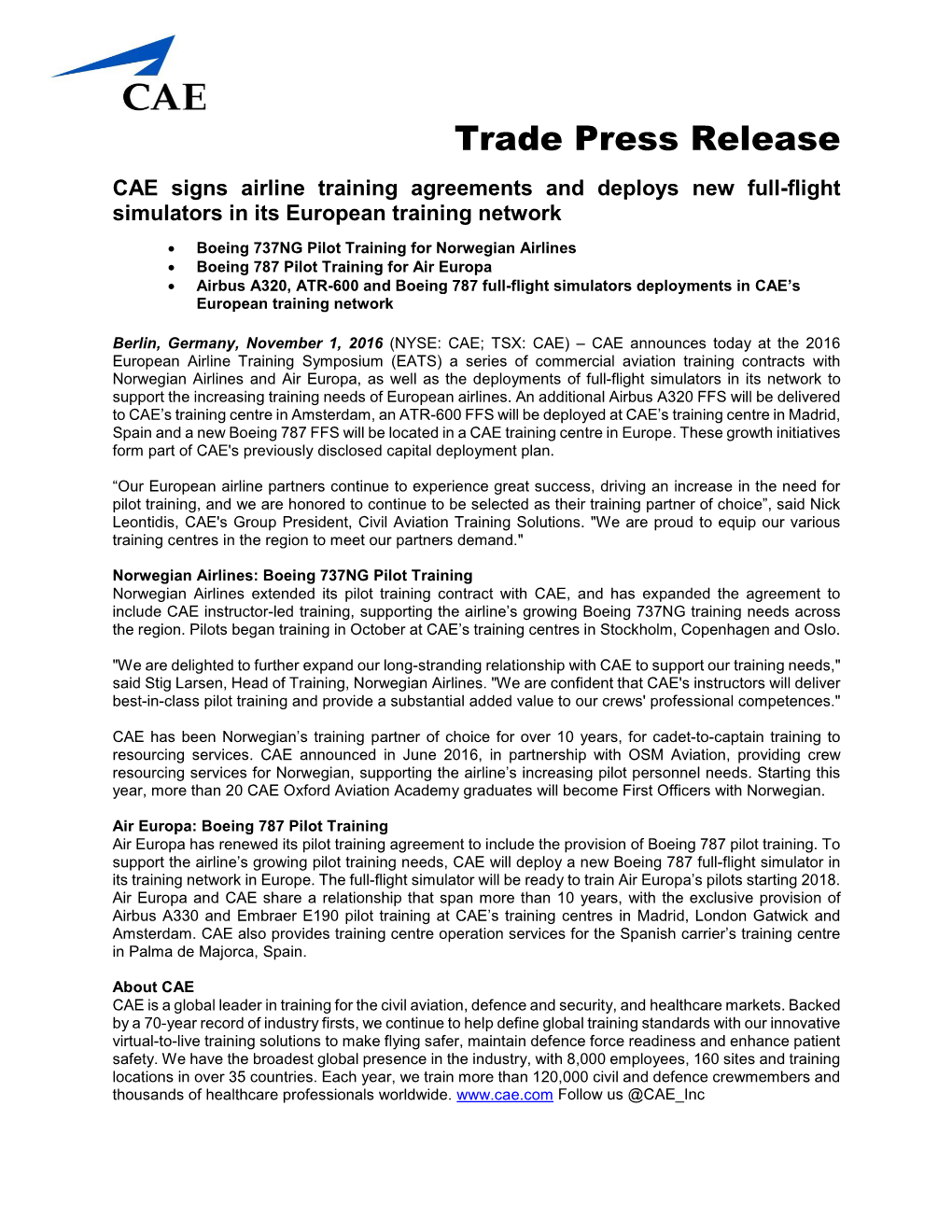 Trade Press Release