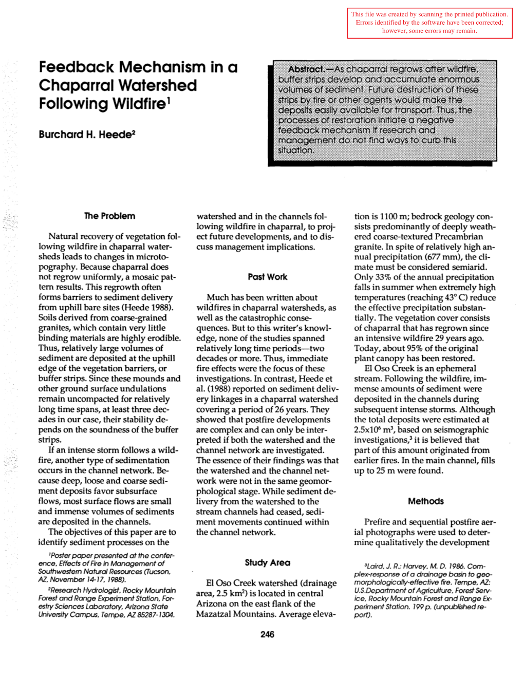 Feedback Mechanism in a Chaparral Watershed Following Wildfire 1