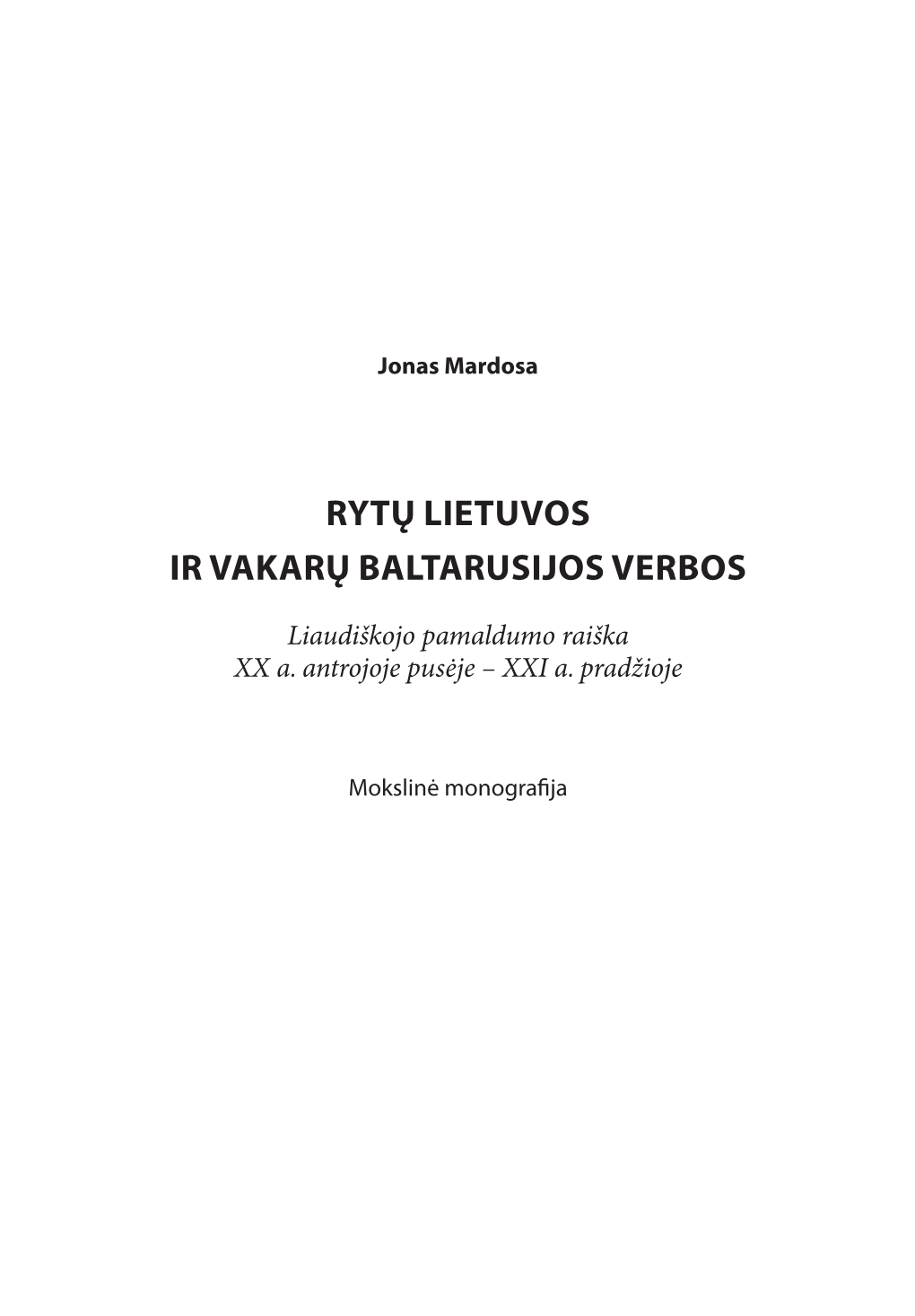 Rytų Lietuvos Ir Vakarų Baltarusijos Verbos