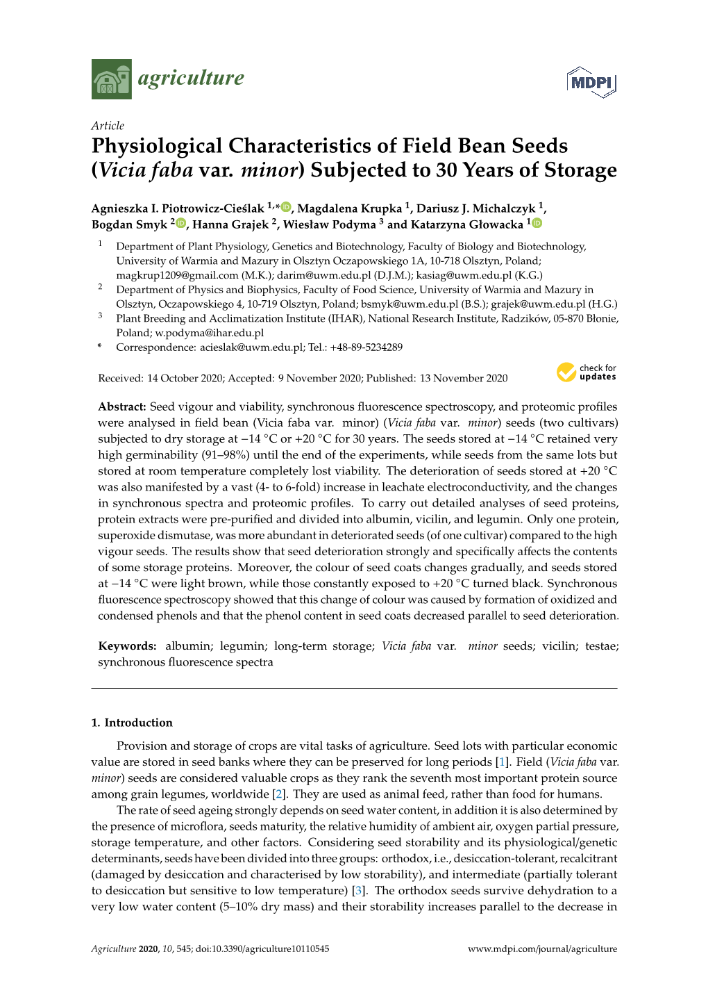 (Vicia Faba Var. Minor) Subjected to 30 Years of Storage