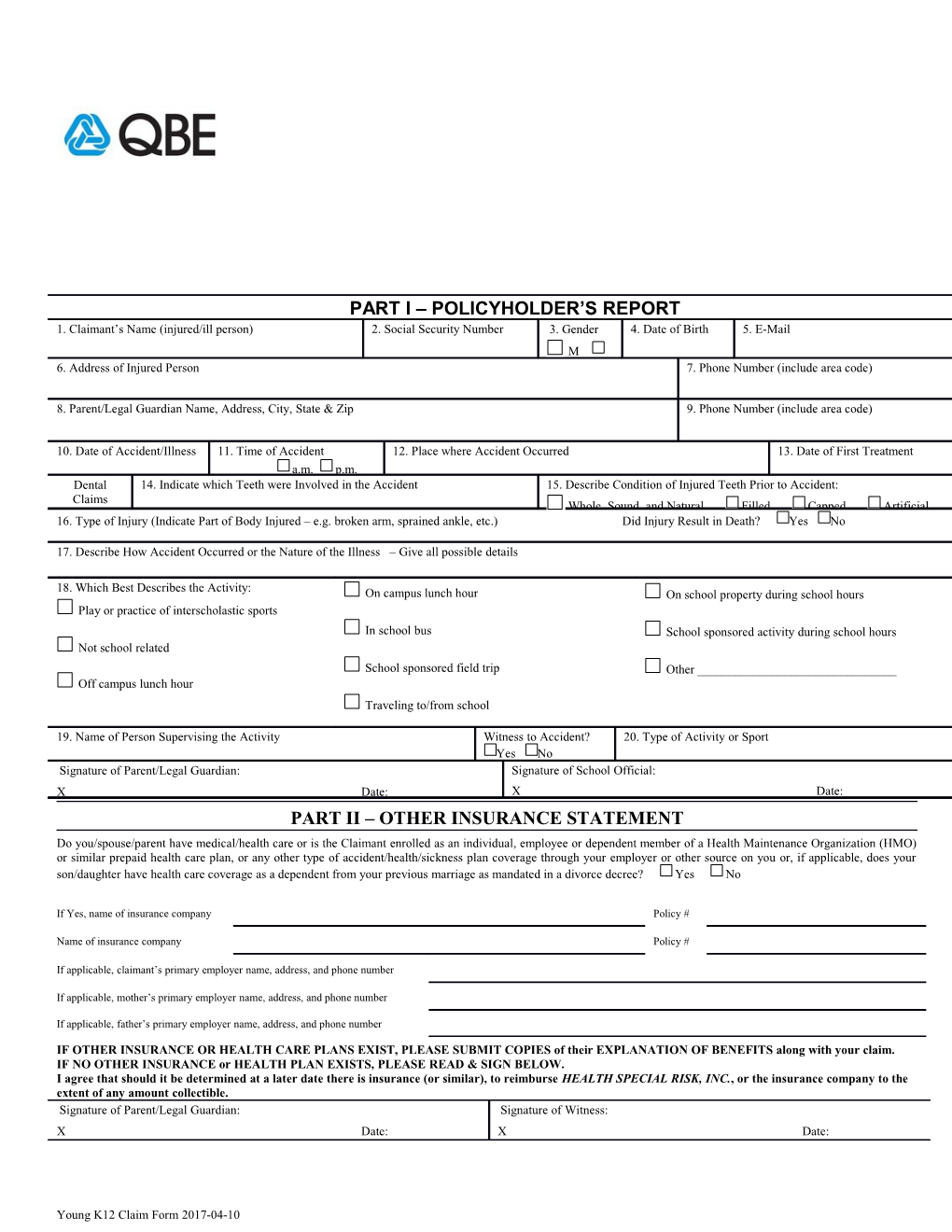 Part Ii Other Insurance Statement