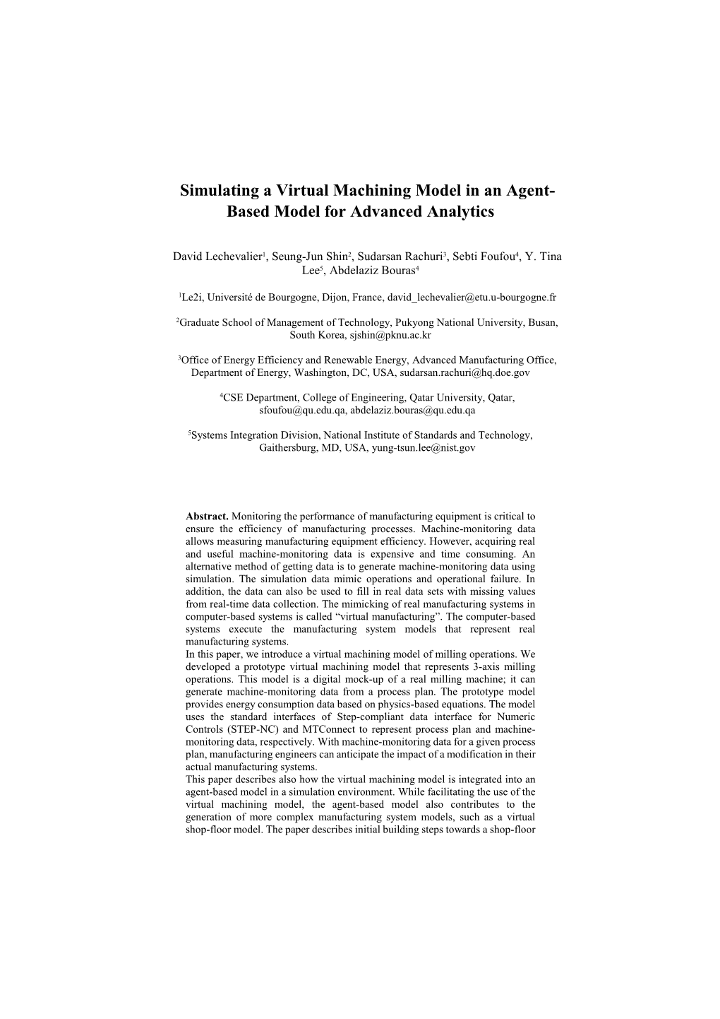 Simulating a Virtual Machining Model in an Agent- Based Model for Advanced Analytics