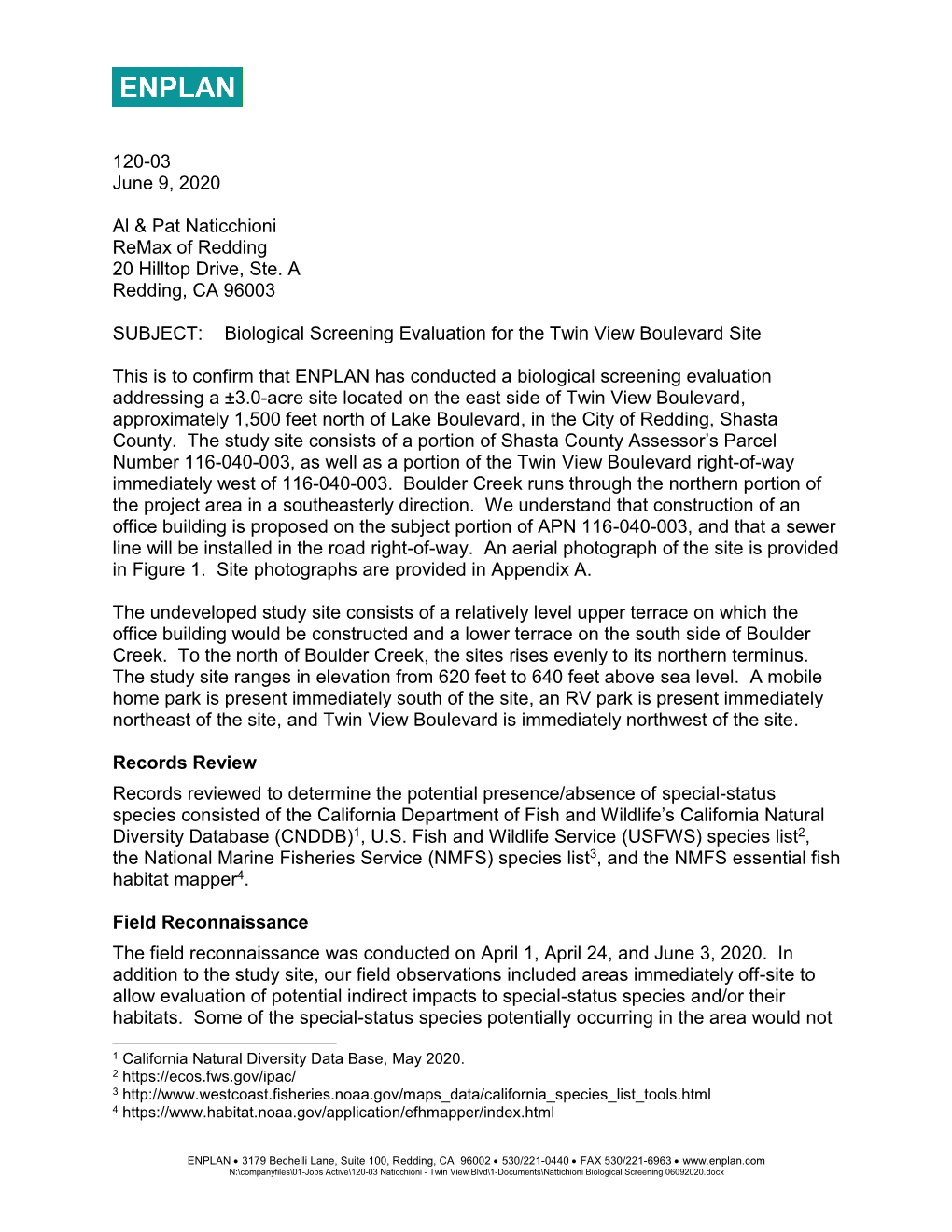 Biological Screening Evaluation for the Twin View Boulevard Site