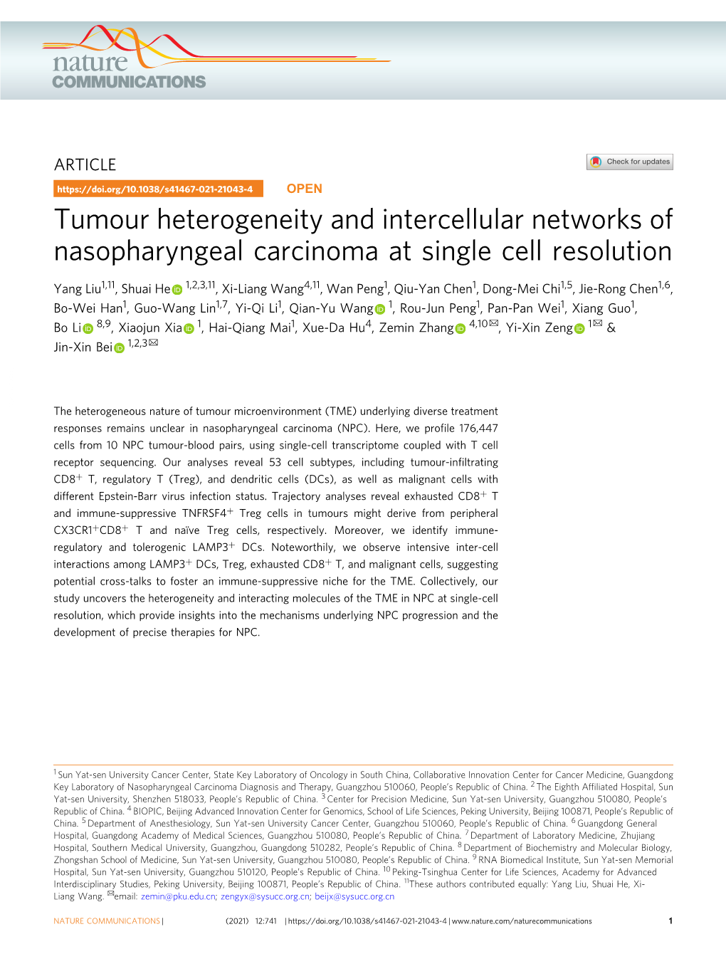 Tumour Heterogeneity and Intercellular Networks of Nasopharyngeal Carcinoma at Single Cell Resolution