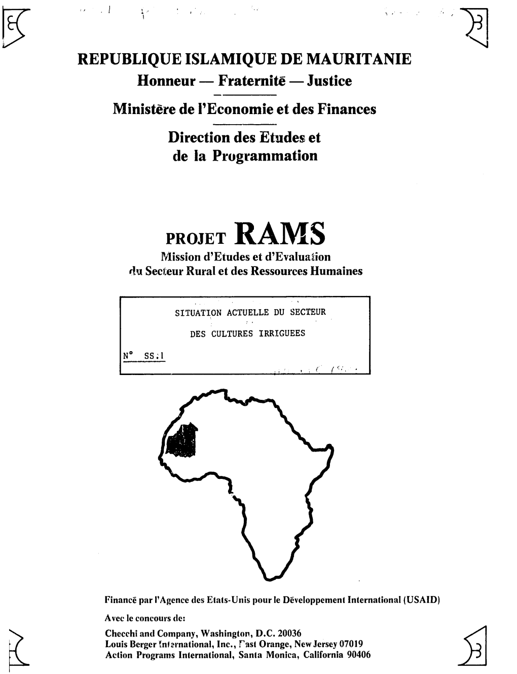 REPUBLIQUE ISLAMIQUE DE MAURITANIE Minist~Re De I