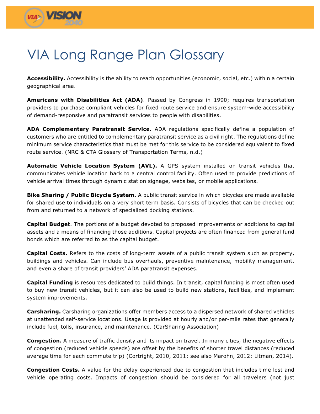 Vision 2040 Glossary