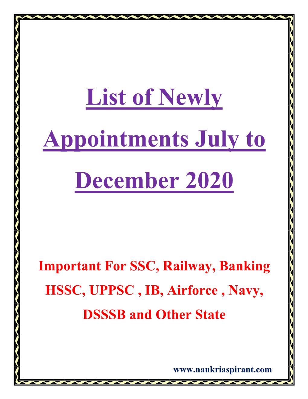 List of Newly Appointments July to December 2020