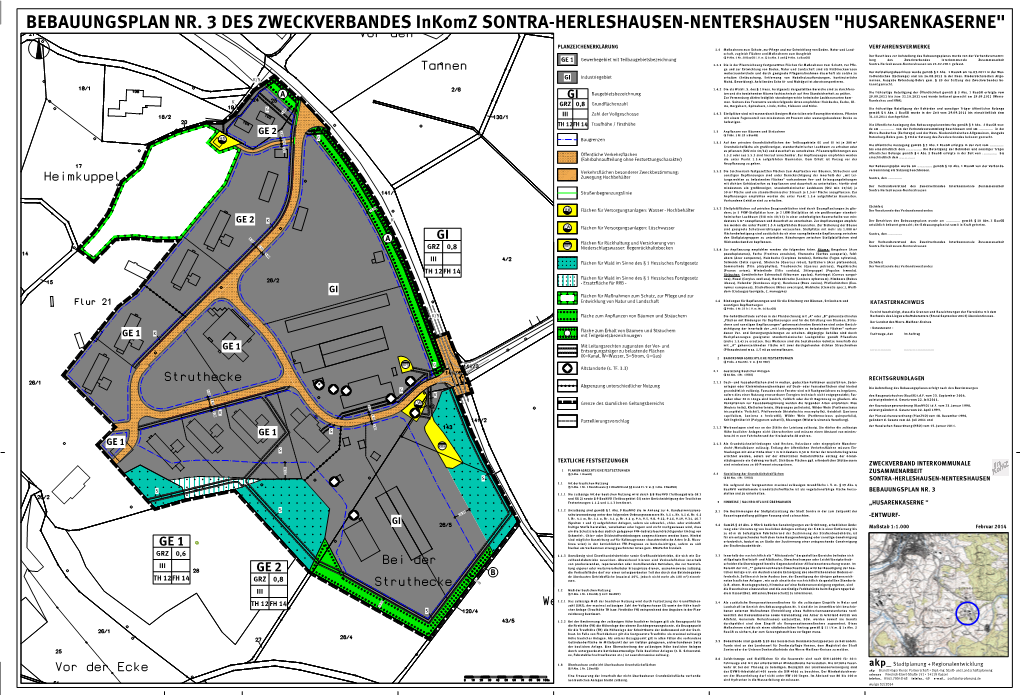 BEBAUUNGSPLAN NR. 3 DES ZWECKVERBANDES Inkomz SONTRA-HERLESHAUSEN-NENTERSHAUSEN "HUSARENKASERNE"