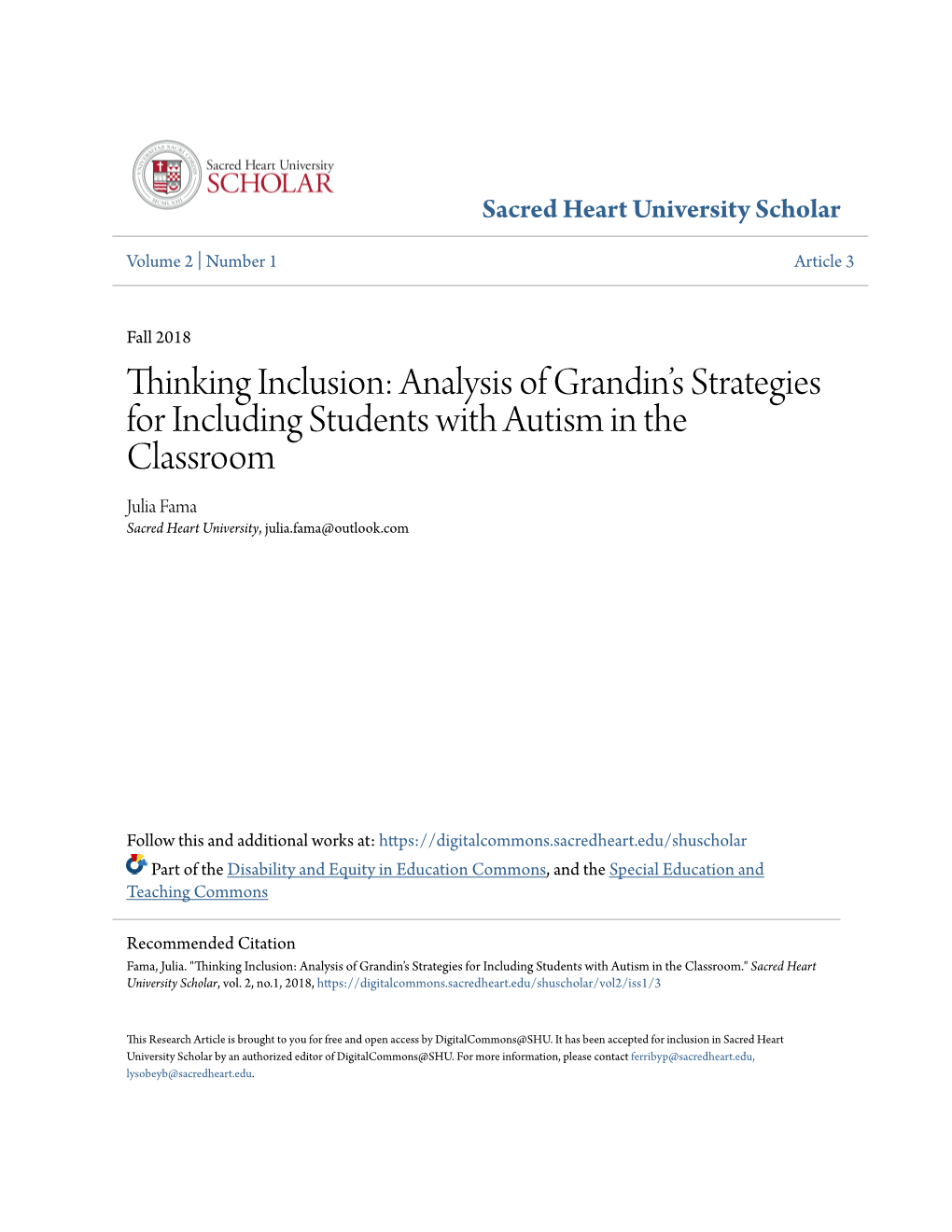 Thinking Inclusion: Analysis of Grandin's Strategies for Including