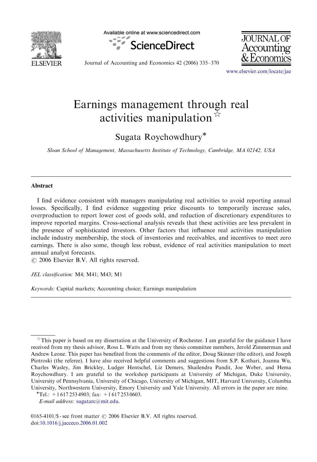 Earnings Management Through Real Activities Manipulation$