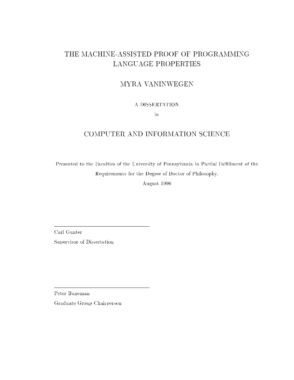 The Machine Assisted Proof of Programming Language Properties