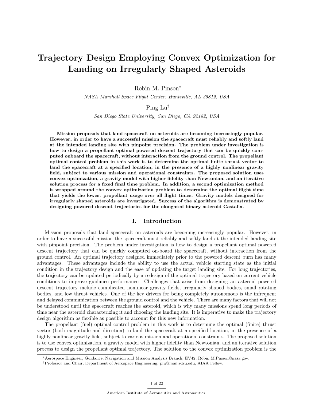 Trajectory Design Employing Convex Optimization for Landing on Irregularly Shaped Asteroids