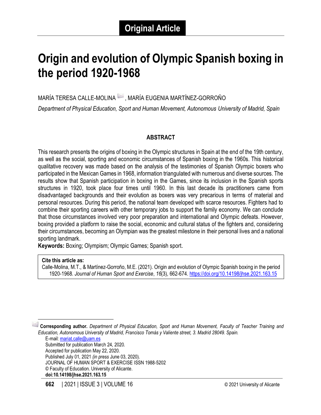 Origin and Evolution of Olympic Spanish Boxing in the Period 1920-1968