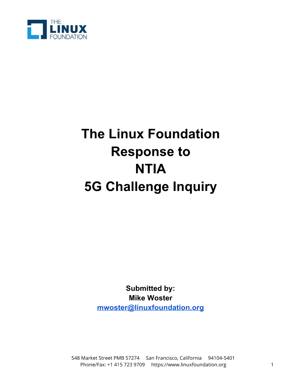 The Linux Foundation Response to NTIA 5G Challenge Inquiry