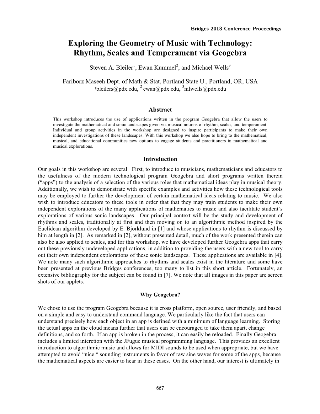 Exploring the Geometry of Music with Technology: Rhythm, Scales and Temperament Via Geogebra