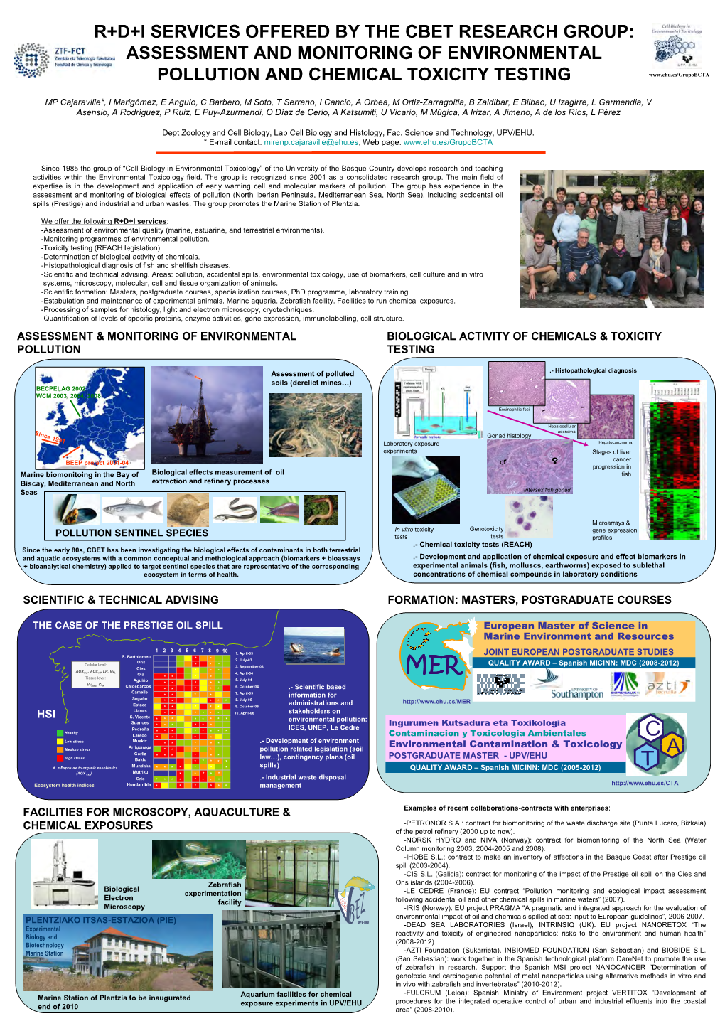 R+D+I Services Offered by the Cbet Research Group: Assessment and Monitoring of Environmental Pollution and Chemical Toxicity Testing