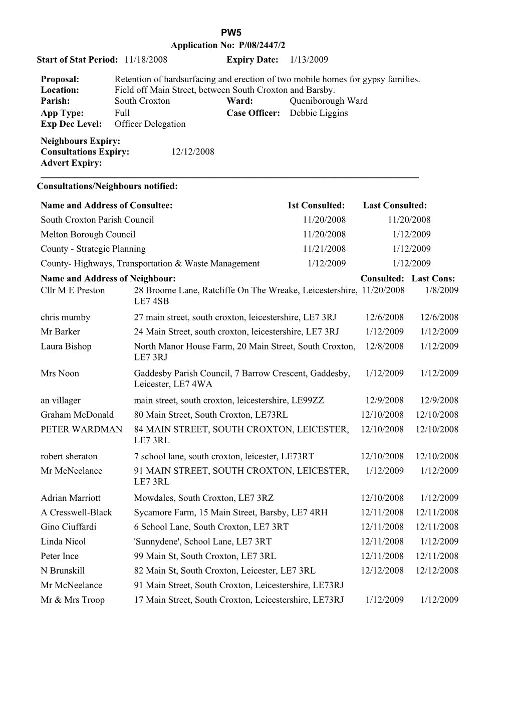 11/18/2008 Expiry Date: 1/13/2009 Proposal: Retention Of