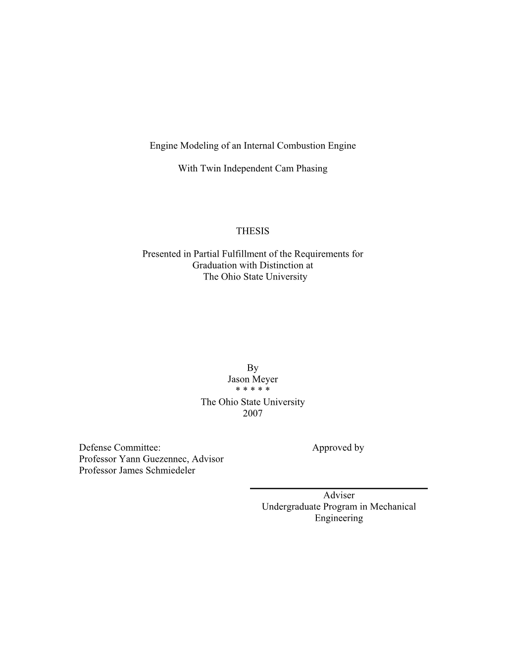 Engine Modeling of an Internal Combustion Engine