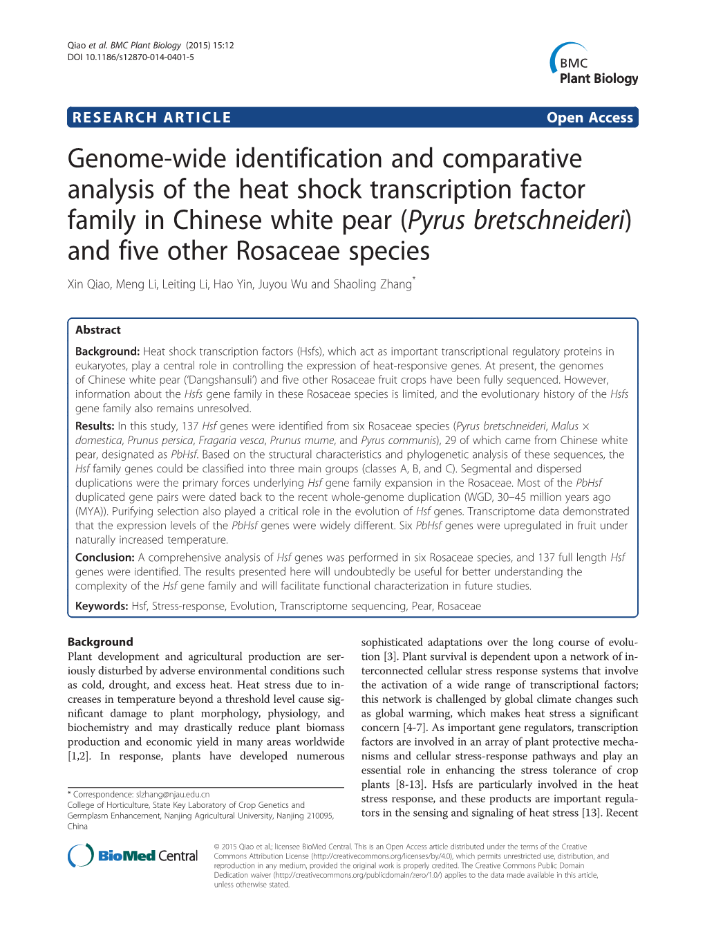 Genome-Wide Identification and Comparative Analysis of the Heat