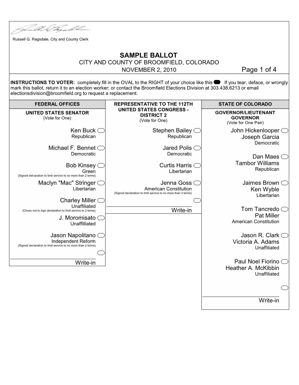 Test Ballot Print Document