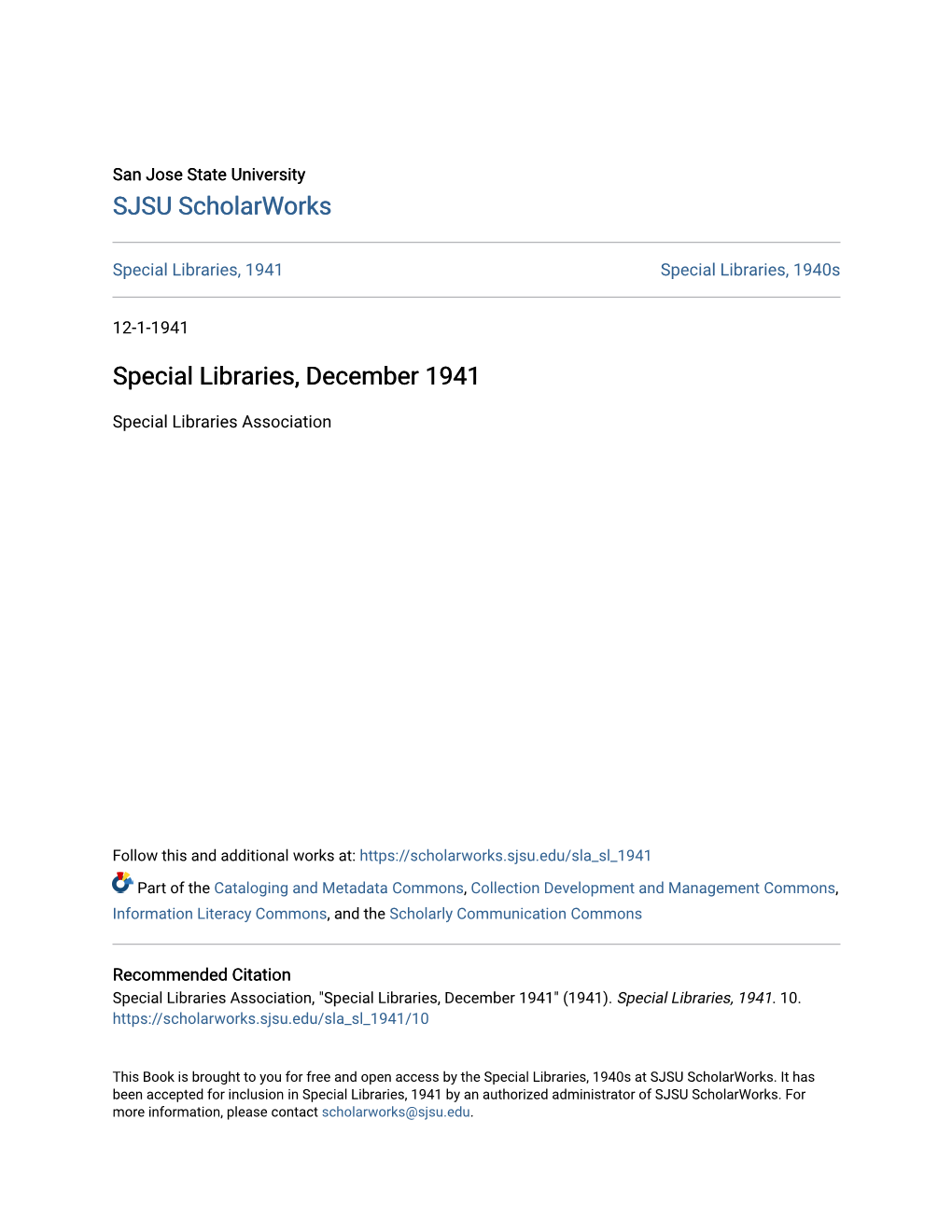 Special Libraries, December 1941